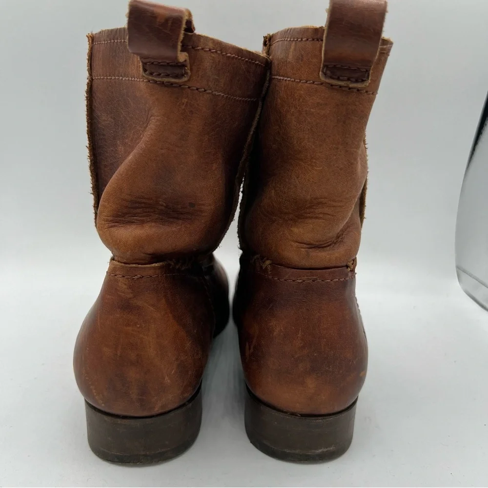 Frye Women's 78323‎ Cara Short Campus Cognac Brown Leather Riding Boots Sz 6.5 B